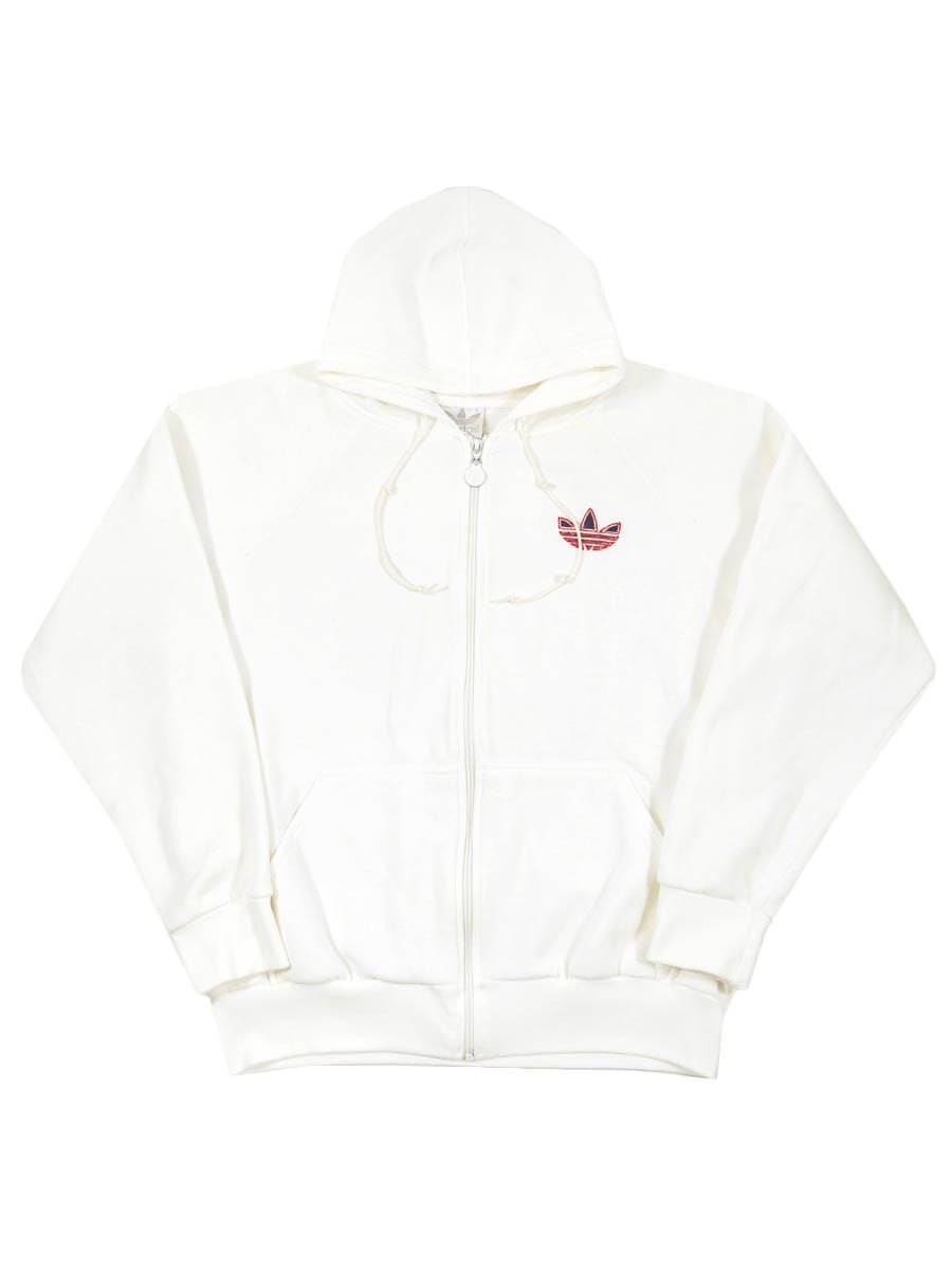 80's adidas トレフォイル刺繍 フルジップパーカ 白 実寸(L位)