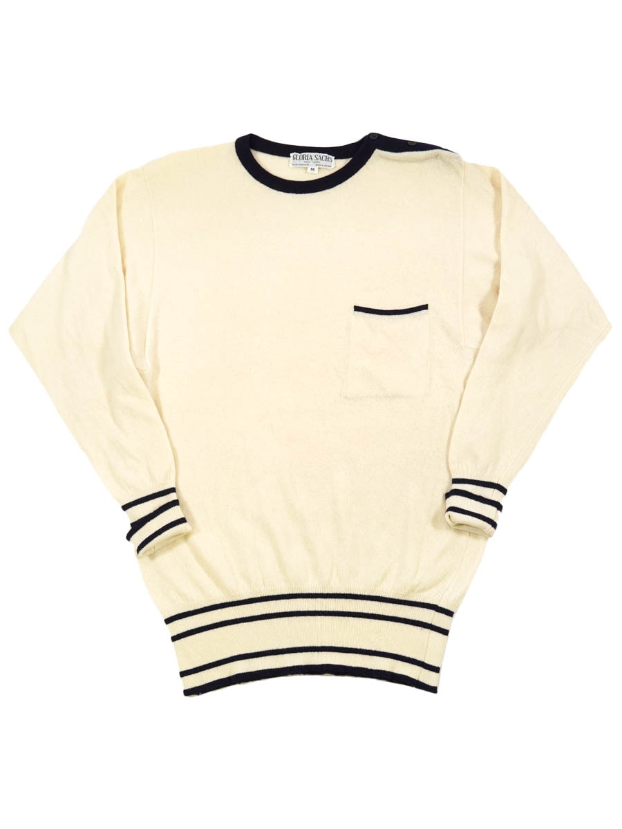 80's GLORIA SACHS 100％カシミヤ クルーネックセーター 表記(M)