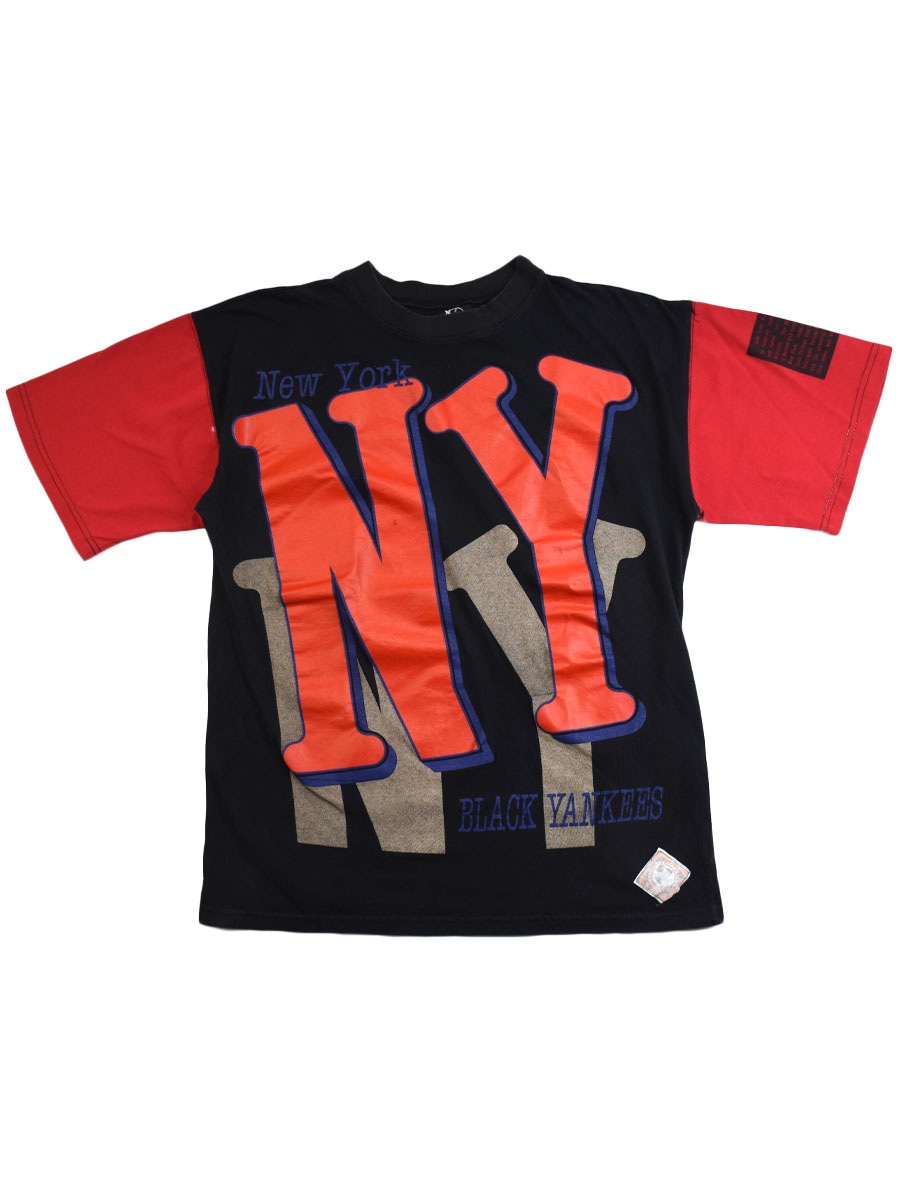 90's～ NBL ''NEW YORK BLACK YANKEES'' 袖切り替え 両面袖プリント Tシャツ 表記(XL) USA製