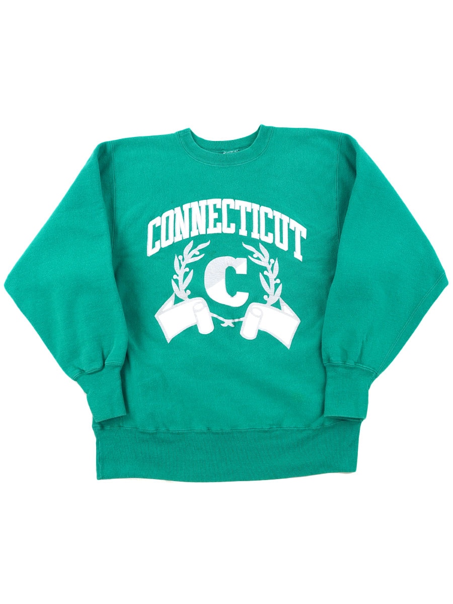 90's 刺繍タグ チャンピオンRW ''CONNECTICUT'' 表記(L) USA製 エメラルドグリーン