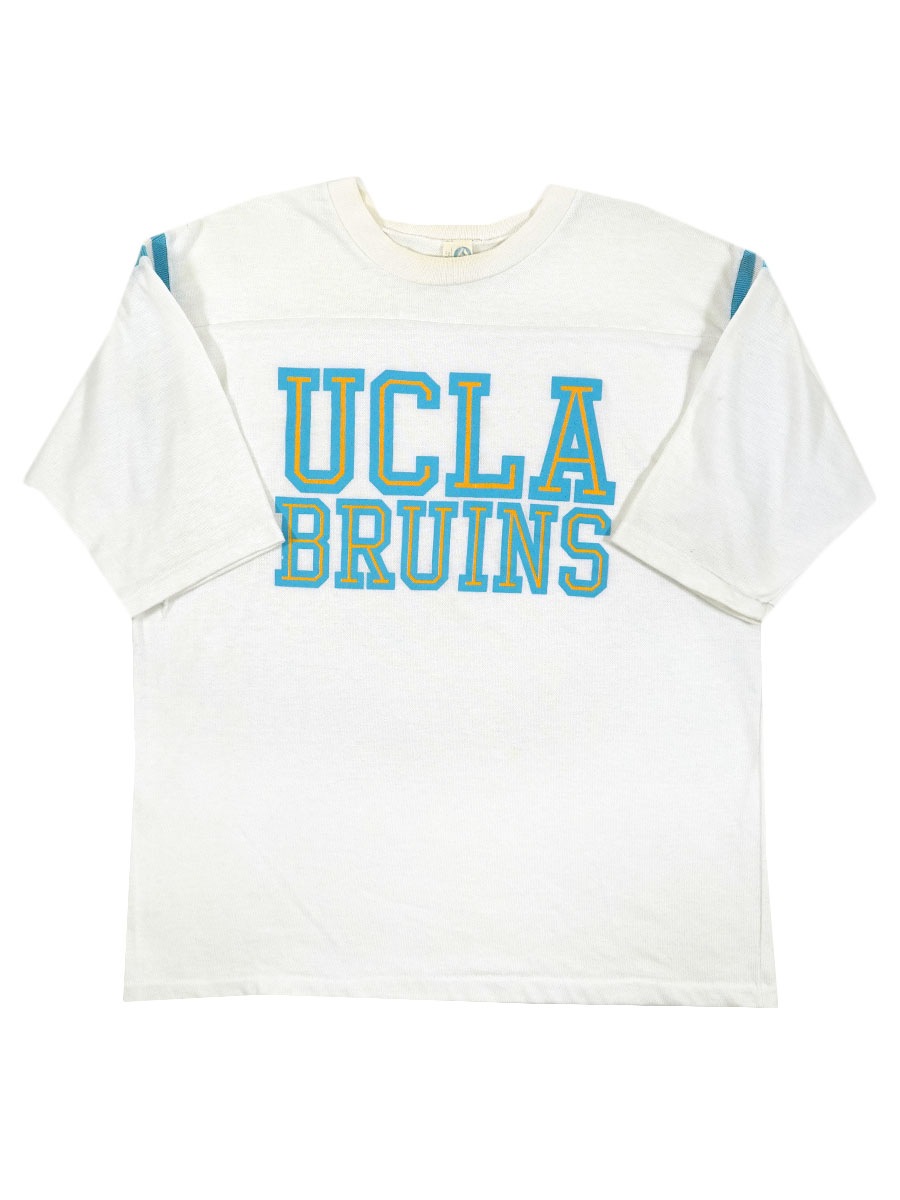 70's～ ARTEX ''UCLA BRUINS'' リブラインフットボールTシャツ ホワイト 表記(XL) USA製