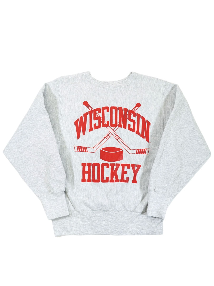 90's 刺繍タグ チャンピオンRW ''WISCONSIN HOCKEY'' 3段プリント 表記