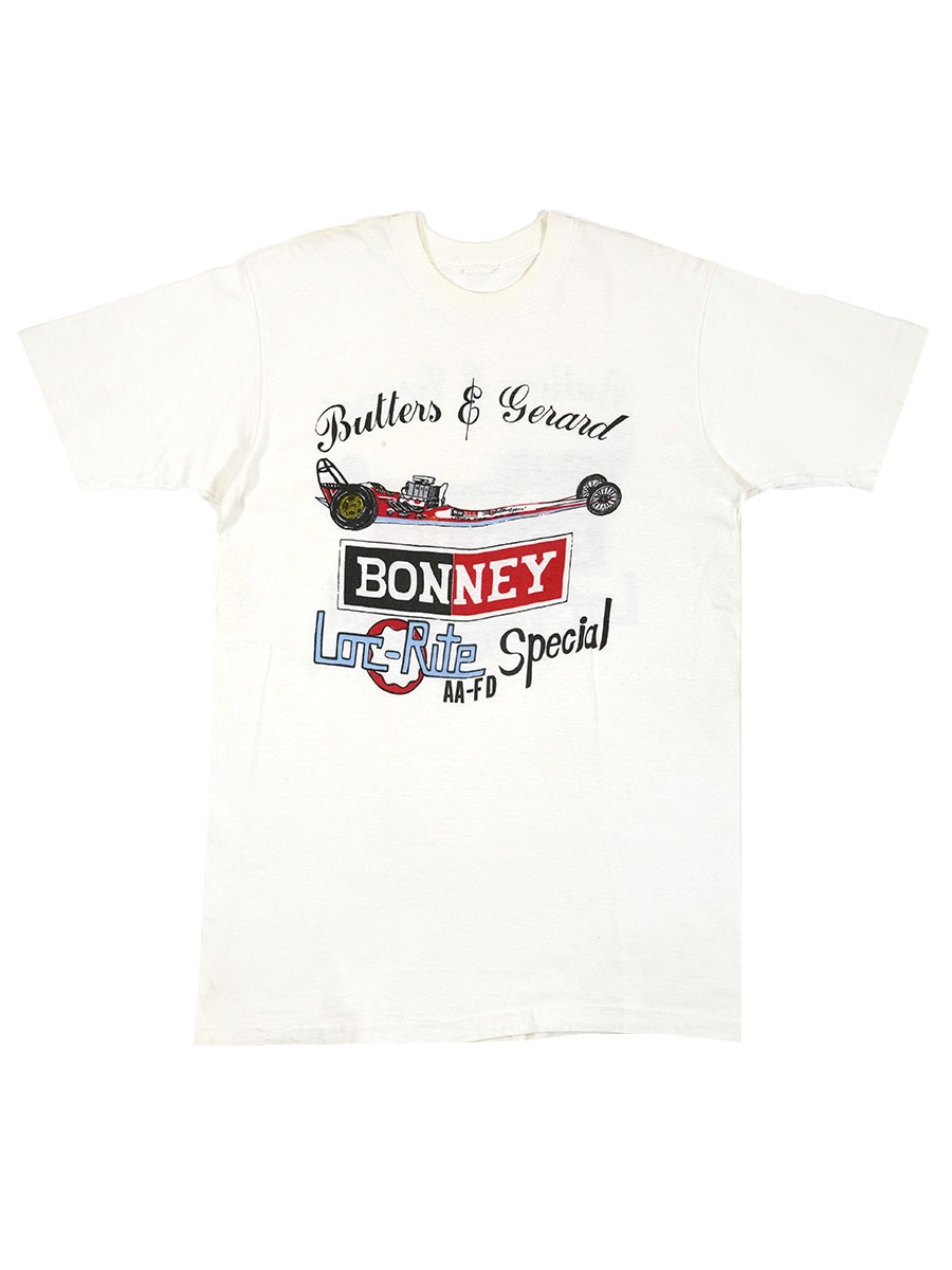 70's～ ''BONNEY '' 両面染み込みプリント Ｔシャツ ホワイト 実寸(M位)