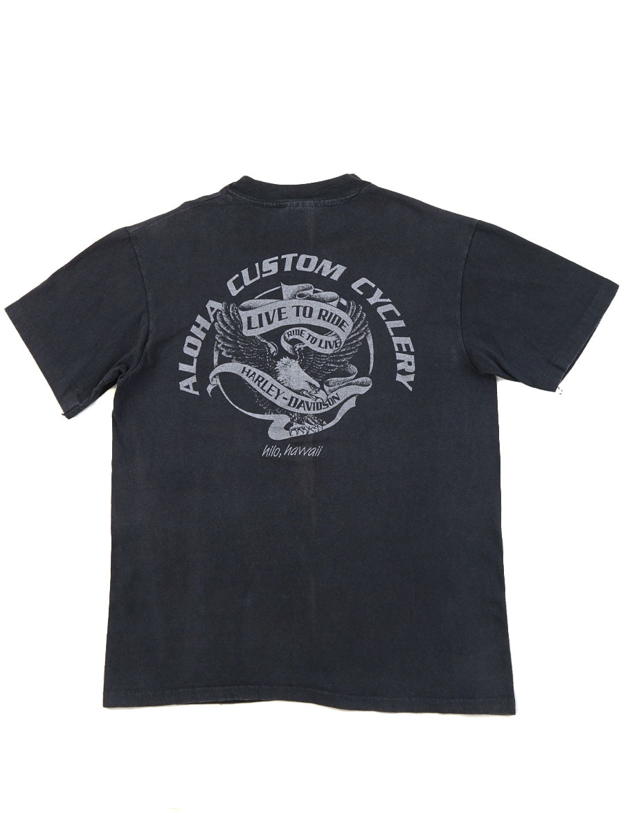 80's HANES ハーレーダヴィッドソン ''ALOHA CUSTOM CYCLERY'' ポケットTシャツ 表記(M)
