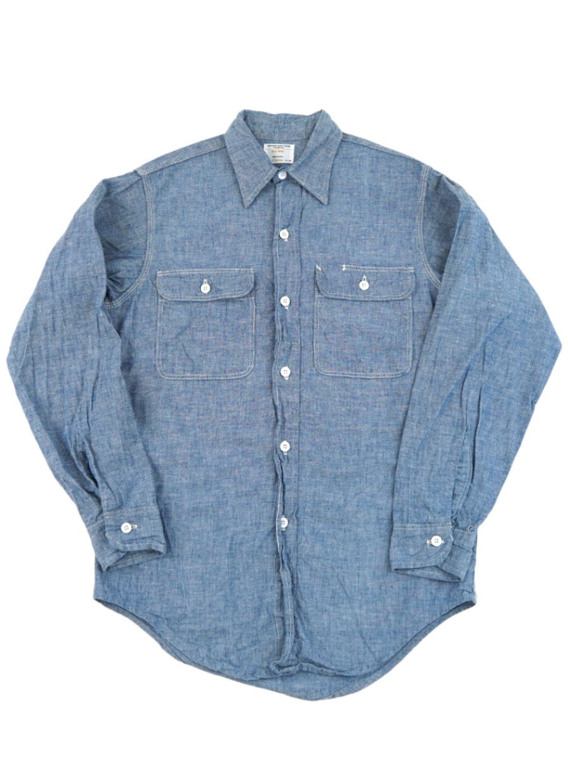 BIGMACビッグマック◆1970年代シャンブレーワークシャツ◆ブルー◆サイズM相当 Early 70\u0027s BIGMAC コットンシャンブレーシャツ - used\u0026vintage box Hi
