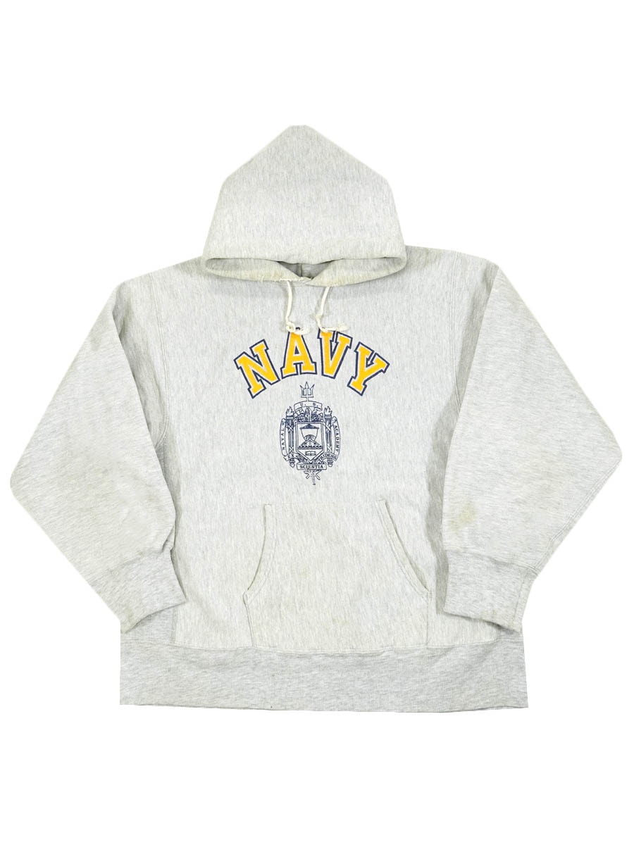 80's プリントタグ チャンピオンRWパーカ ''NAVY'' 表記(XL)