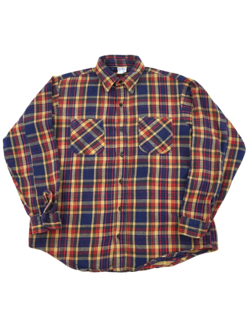 70's 単色タグ BIG MAC 紺ベースチェック フランネルシャツ 表記(XL TALL)