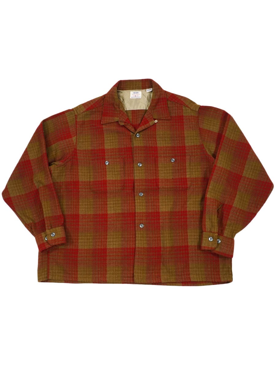 60's SEARS ループカラー 好配色チェック ウールシャツ 表記(XL)