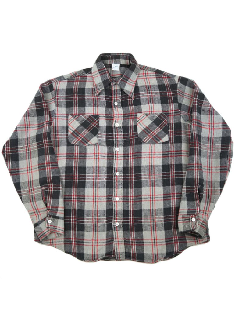 70's 単色タグ BIG MAC 灰黒チェック フランネルシャツ 表記(L TALL)