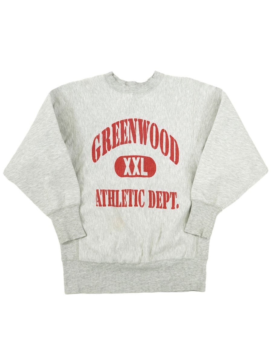 80's プリントタグ チャンピオンRW ''GREENWOOD ATHLETIC DEPT.'' 3段染み込み 表記(M)