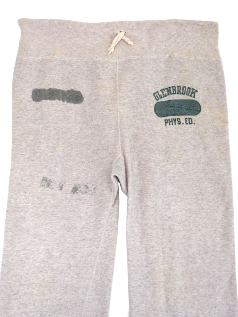 60's ''GLENBROOK RHYS. ED.'' 3段フロッキープリント スウェットパンツ 実寸(38x26位)