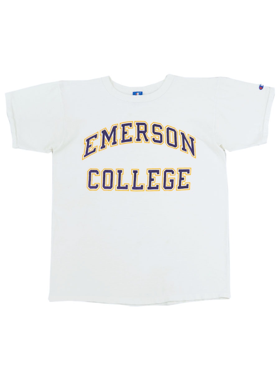 80's～ 青刺繍タグ チャンピオン ''EMERSON COLLEGE'' 100%コットン 染み込みTシャツ 表記(L) USA製