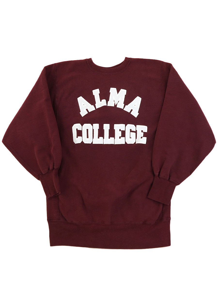 80's プリントタグ チャンピオンRW ''ALMA COLLEGE'' エンジ 表記(XXL) USA製