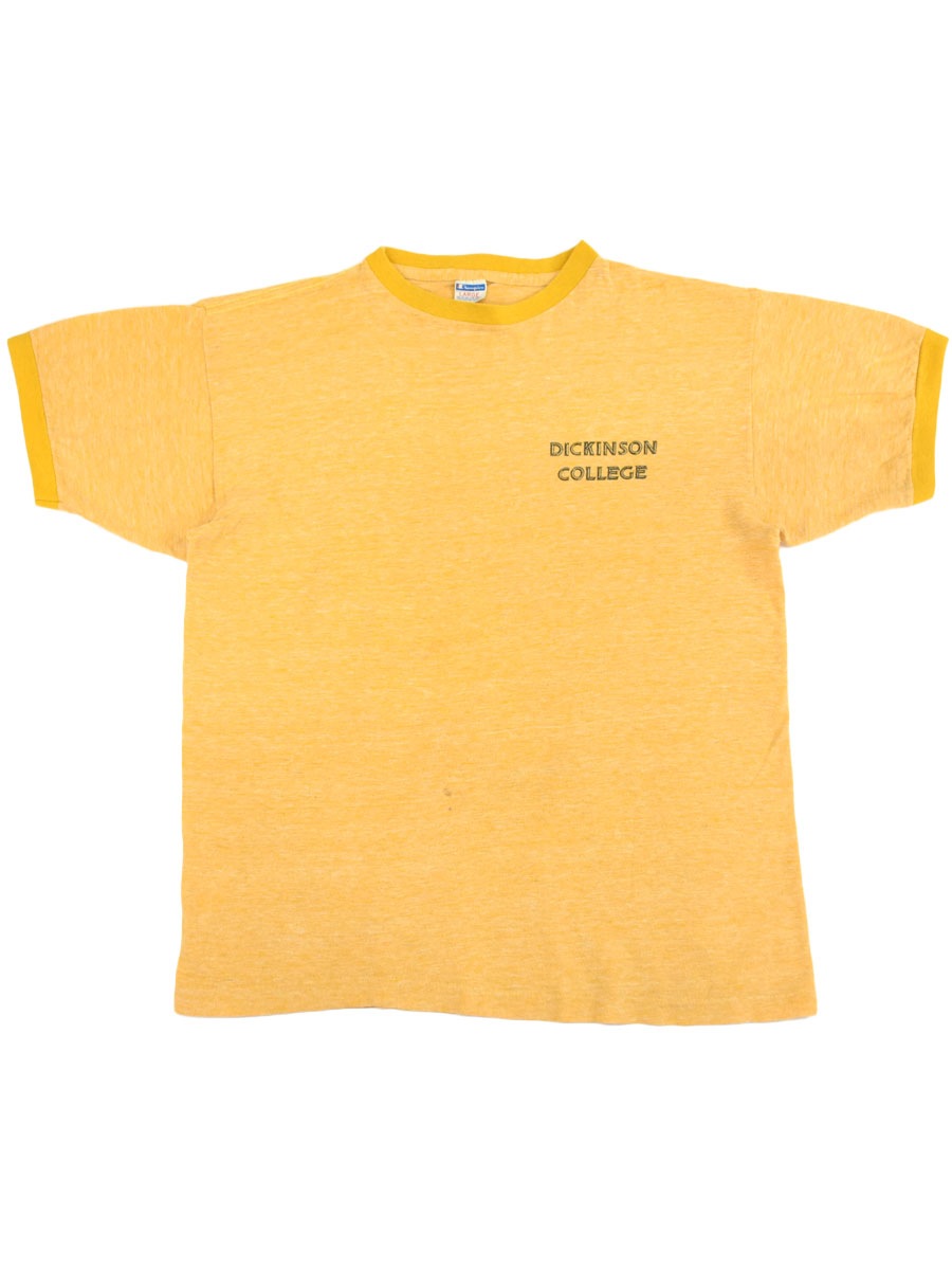 70's バータグ チャンピオン ''DICKINSON COLLEGE'' 染み込みプリント リンガーTシャツ 表記(L)