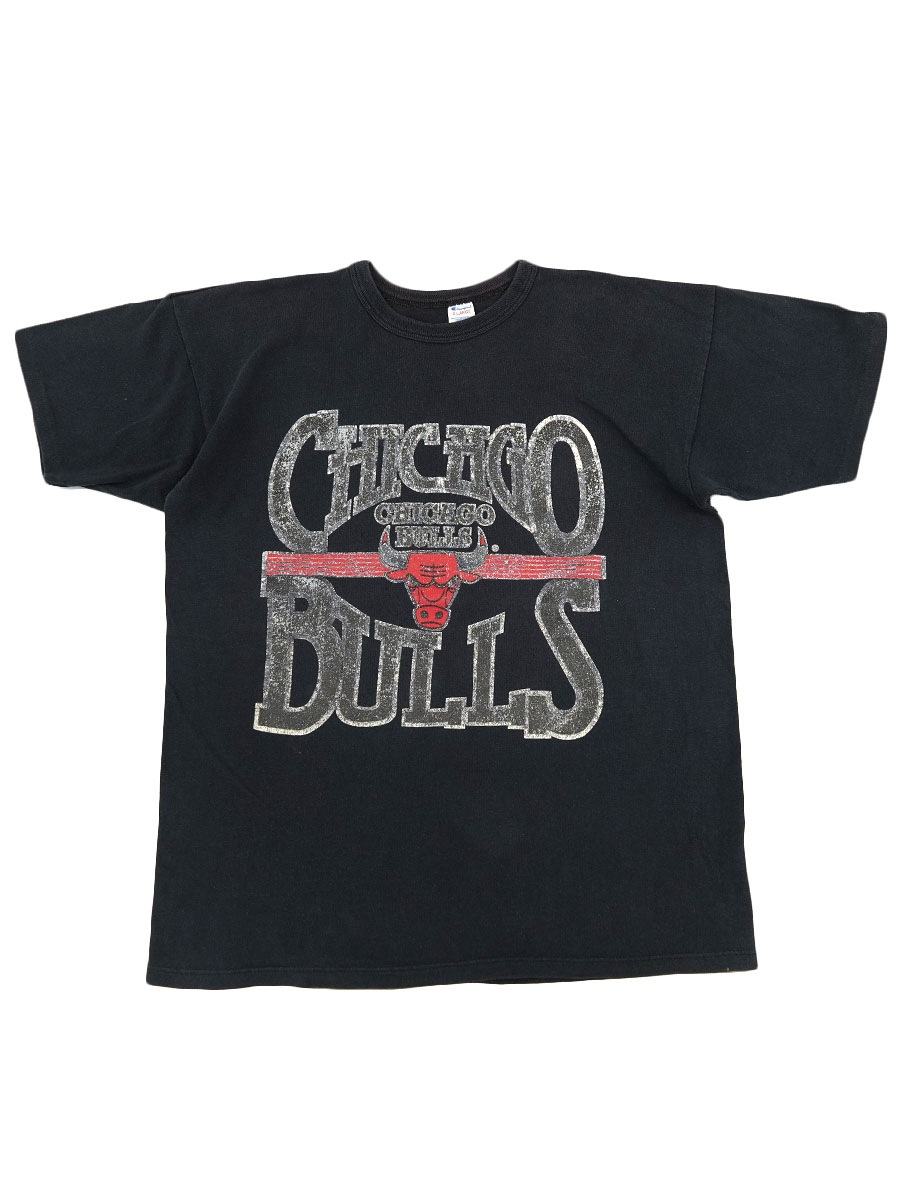 80's トリコタグ チャンピオン ''CHICAGO BULLS'' 黒ボディ 100%コットンTシャツ 表記(XL)