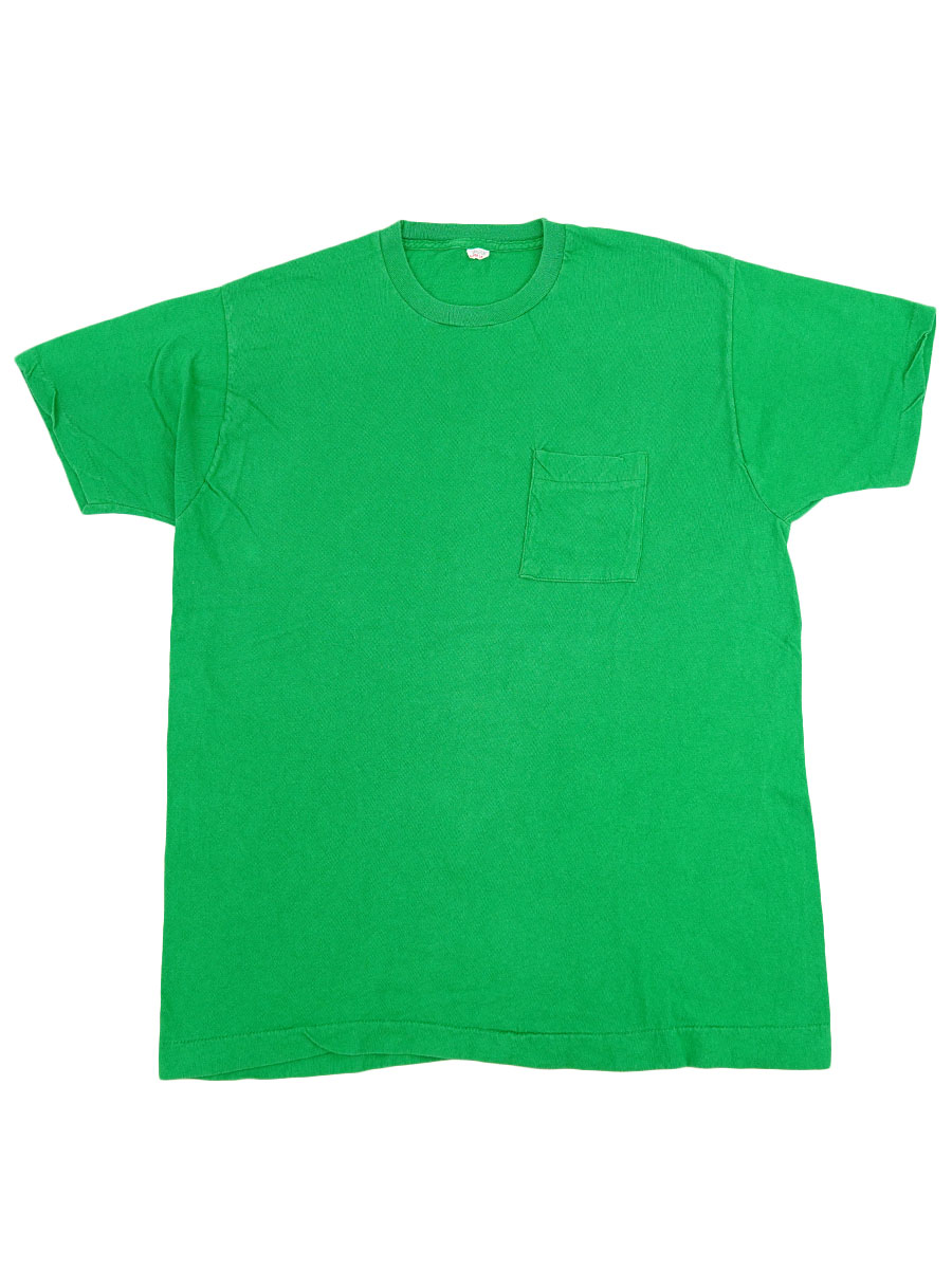70's～ FRUIT OF THE LOOM 無地 ポケットTシャツ パロットグリーン 表記(XL)