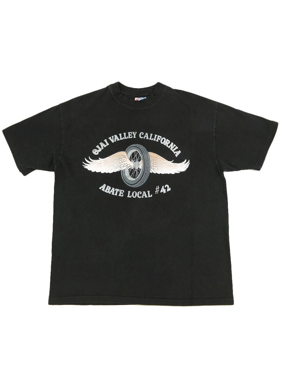 80's～ HANES ''OJAI VALLEY CALIFORNIA'' ウィングウィール モーターサイクルTシャツ 表記(L)