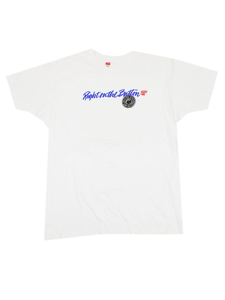 90's Hanes Levi's ''Right on the Button'' プリントTシャツ ホワイト 表記(XL) DEAD