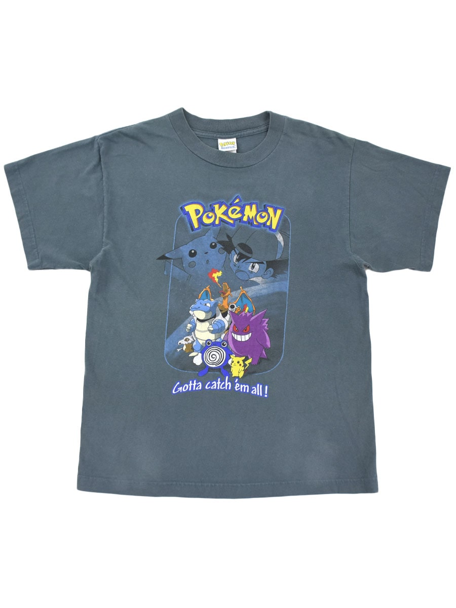 90's～ Pokémon ''Gotta catch 'em all!'' プリントTシャツ スモークブルー 表記(XL)