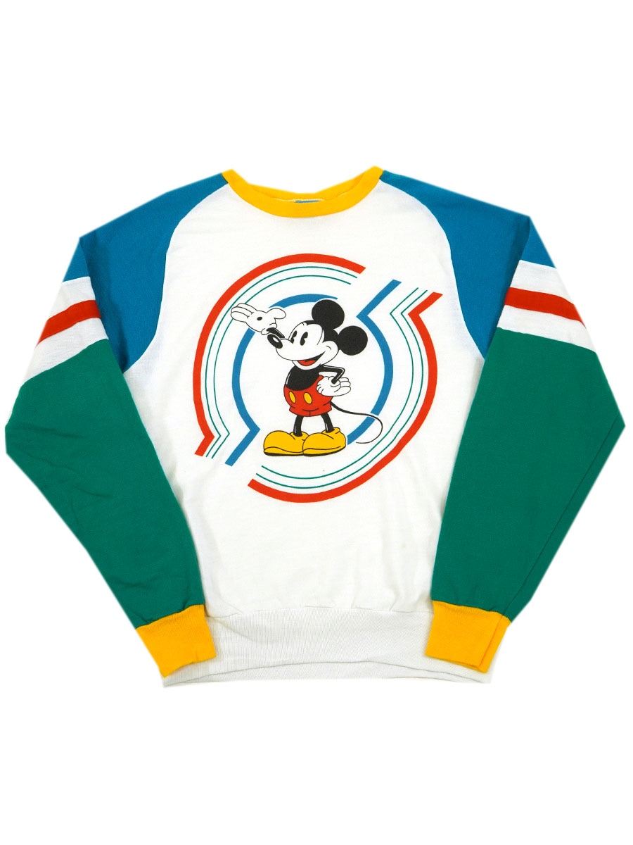 80's Disney ミッキーマウス 切り替え ラグランスウェット 表記(XL