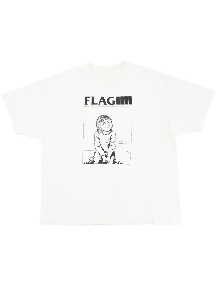 90's～ FLAG ''PAINFUL RABIES SHOTS'' プリントTシャツ ホワイト 実寸(XL位)
