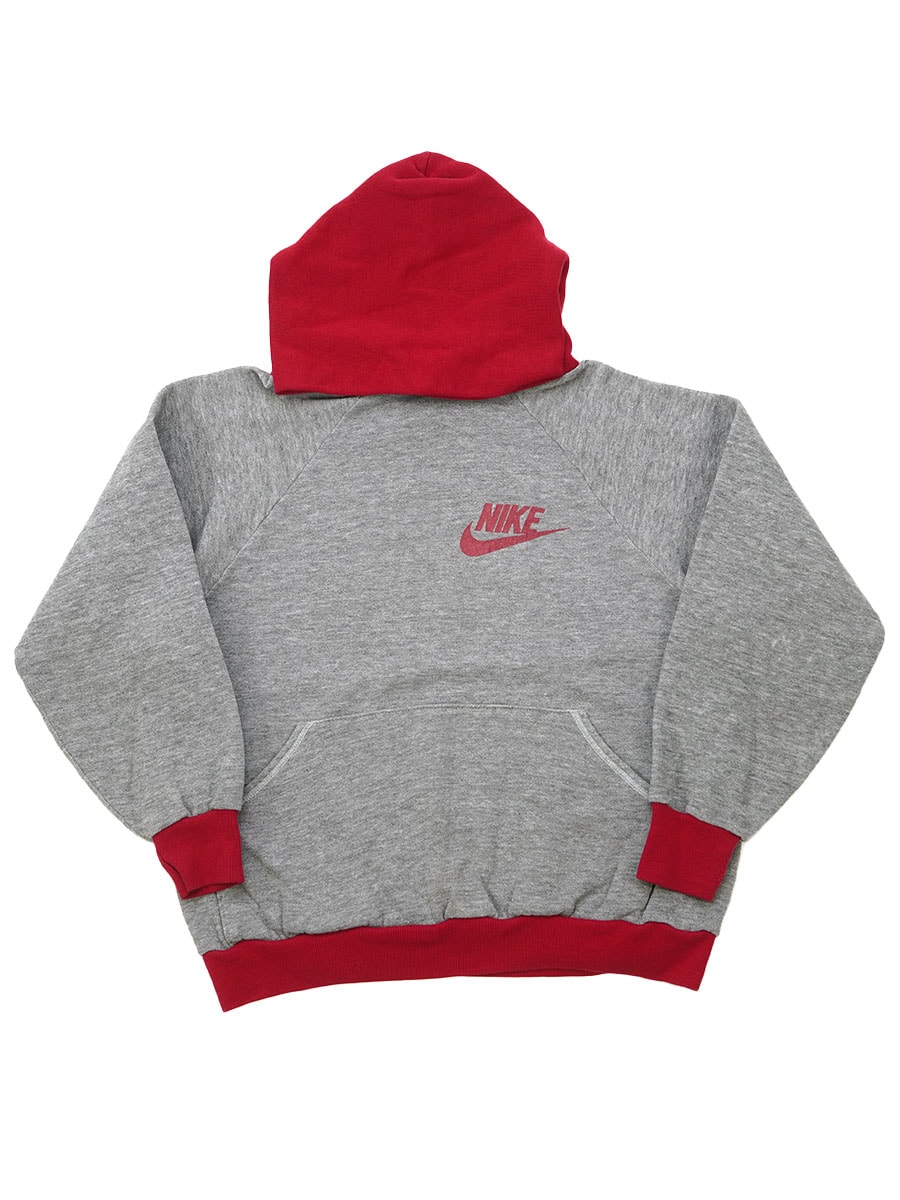 80's 紺タグ NIKE ラグラン スウェットパーカ グレーxワイン