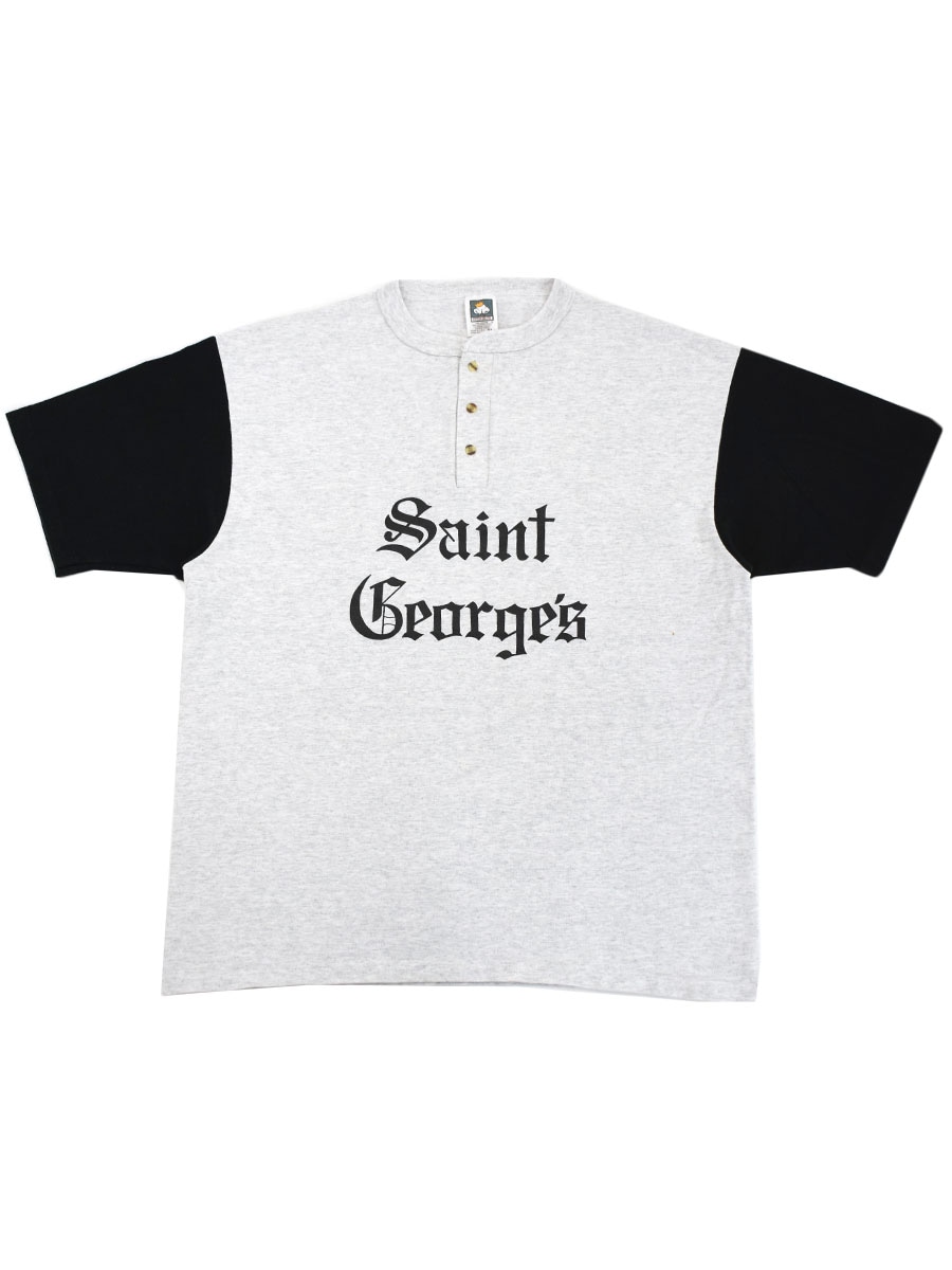 90's COTTON DELUXE '''Saint George's'' ヘンリーネック 半袖ベースボールTシャツ 表記(XL) USA製