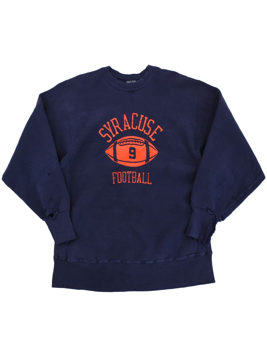 70's 単色タグ チャンピオンRW ''SYRACUSE FUOTBALL #9'' 3段プリント ネイビー 表記(XL)