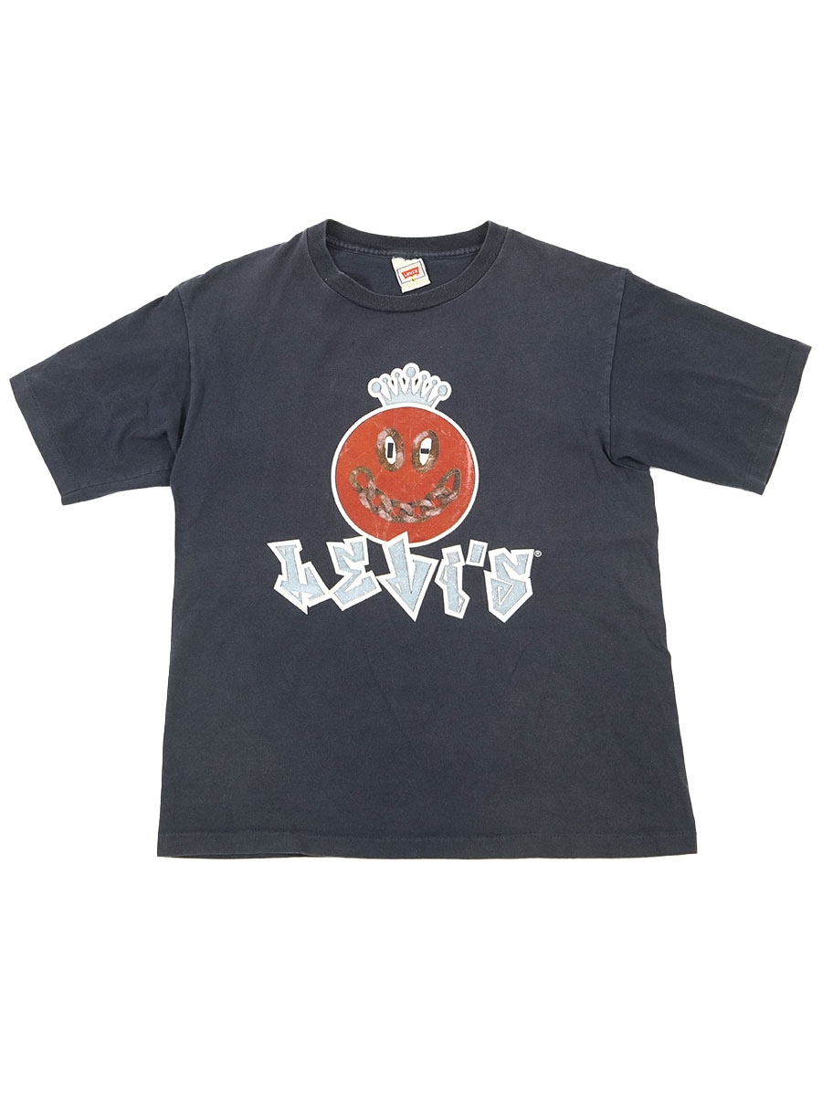 90's Levi's 100%コットン ラメプリント Tシャツ 褪せブラック 表記(L) USA製