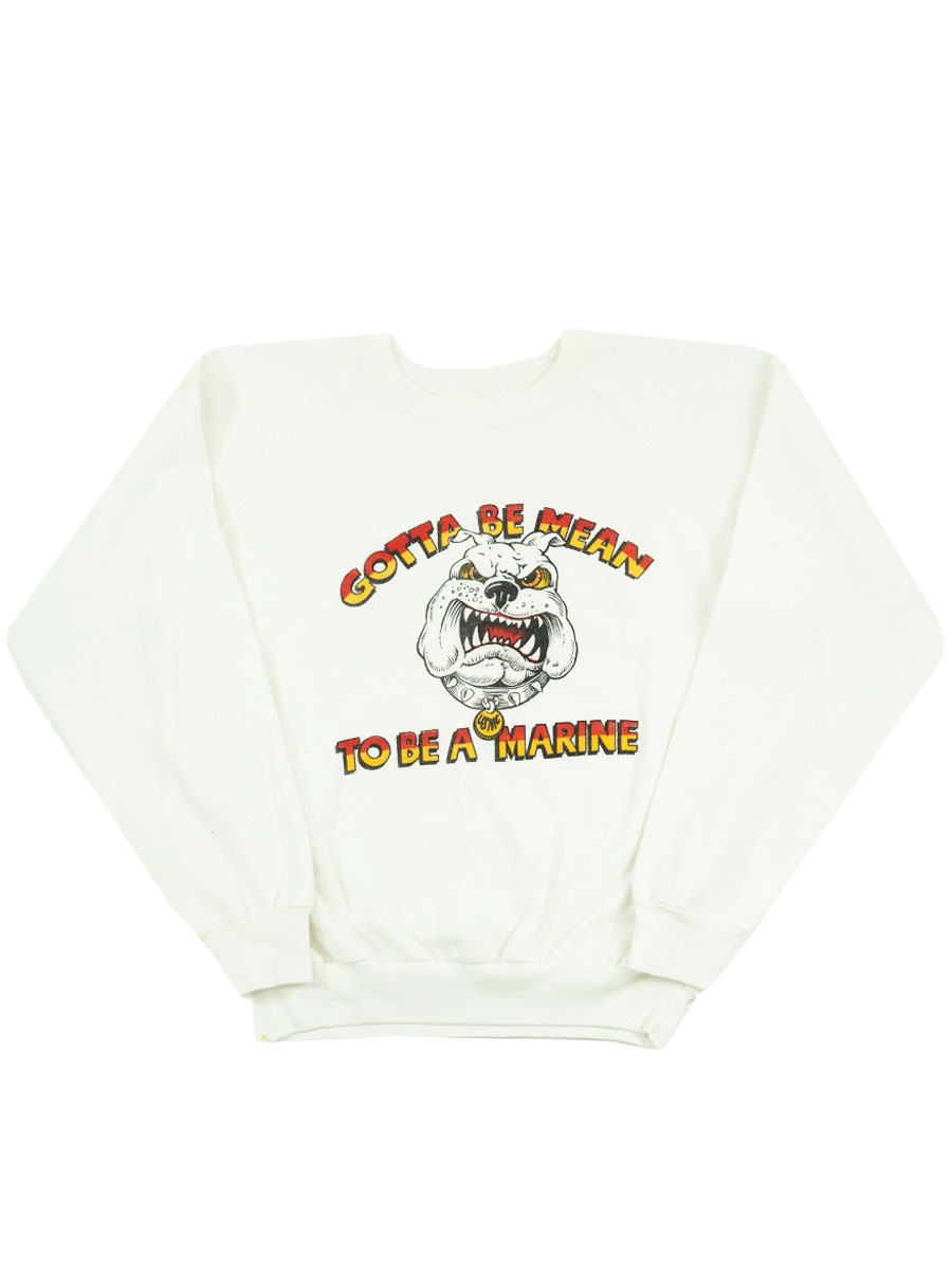 70's～ ''GOTTA BE MEAN TO BE A MARINE'' ラグランスウェット 3段プリント 実寸(L位)