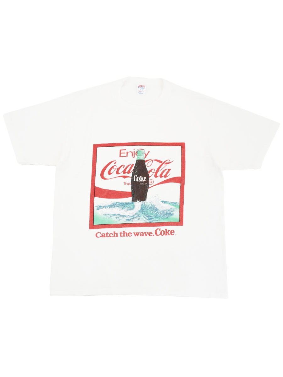 80's～ JERZEES ''Catch the wave. Coke'' プリントTシャツ ホワイト 表記(XL) USA製