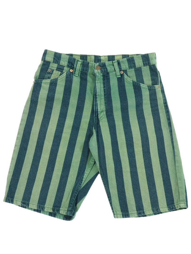 90's Levi's 550 オリジナルショーツ 緑×紺ストライプ 表記(30) USA製