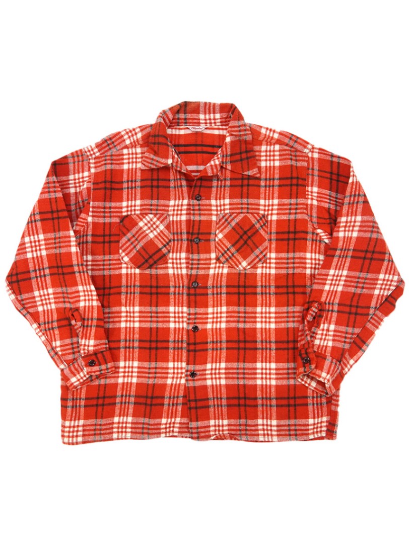 40's～ Pilgrim 赤黒白チェック ループカラー フランネルシャツ 実寸(L