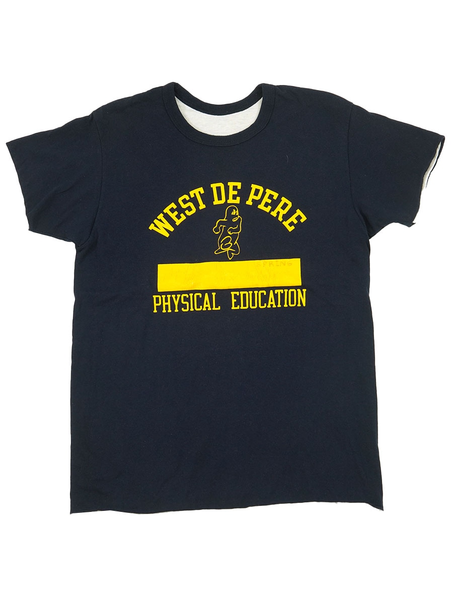 80's トリコタグ チャンピオン ''WEST DE PERE'' 4段プリント リバーシブルTシャツ ネイビーxホワイト 表記(L)