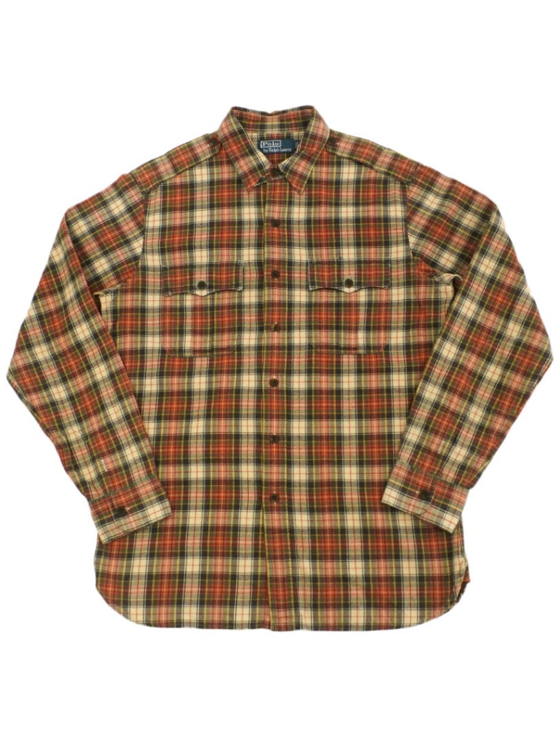 RRL ネルシャツ チンストラップ 好配色チェック ラルフローレン 好配色チェック チンスト マチ付き フランネルシャツ