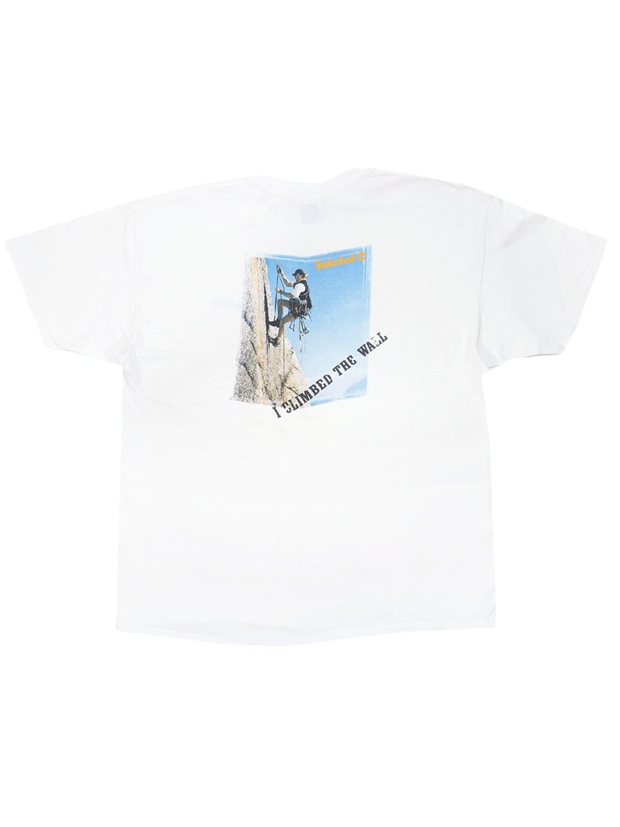 90's～ Timberland ''I CLIMBED THE WALL'' 両面プリント Tシャツ