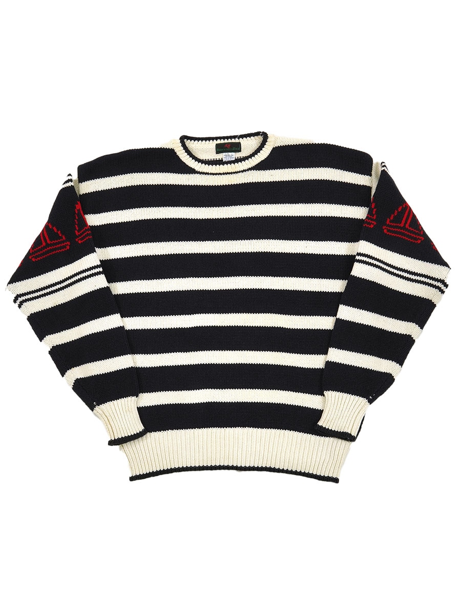 80's abercrombie&amp;fitch 100%コットン ボーダーニット 白x黒 表記(L