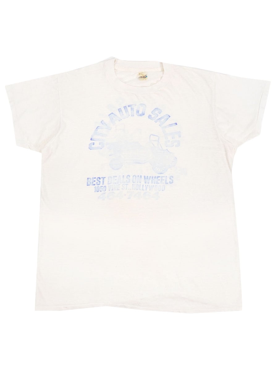 80's SCREEN STARS ''CITY AUTO SALES'' 5段染み込み! 両面プリントTシャツ 表記(XL)