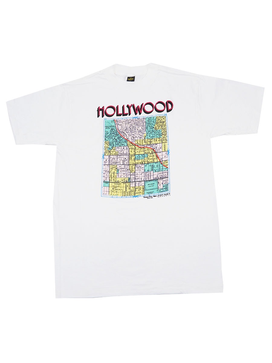 80's Anvil ''HOLLYWOOD'' 100％コットン プリントTシャツ ホワイト 表記(XL) USA製 DEAD