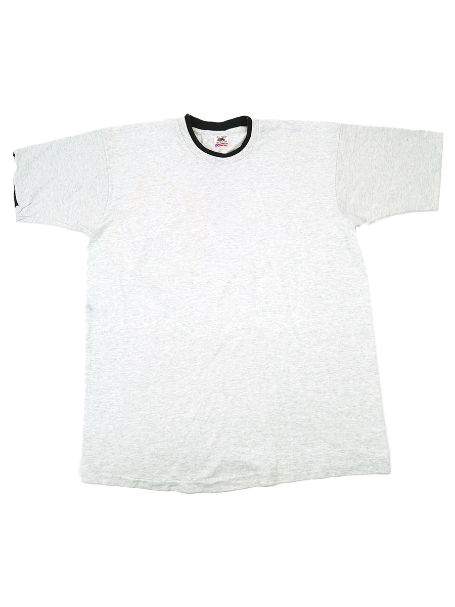 90's FRUITOFTHELOOM 2重リブ 袖裏地付き 無地 Tシャツ グレー 表記(XL) USA製