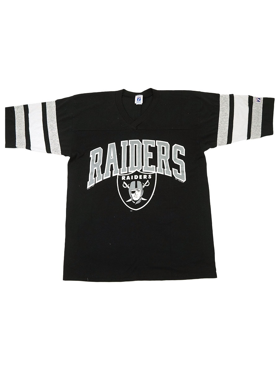 90's LOGO ''RAIDERS'' 半袖フットボールTシャツ ブラック 表記(L)