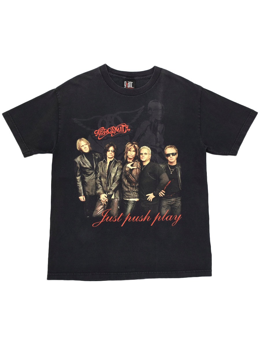 00's giant AEROSMITH ''Just push play World Tour 2001'' 両面プリント Tシャツ ブラック 表記(L)