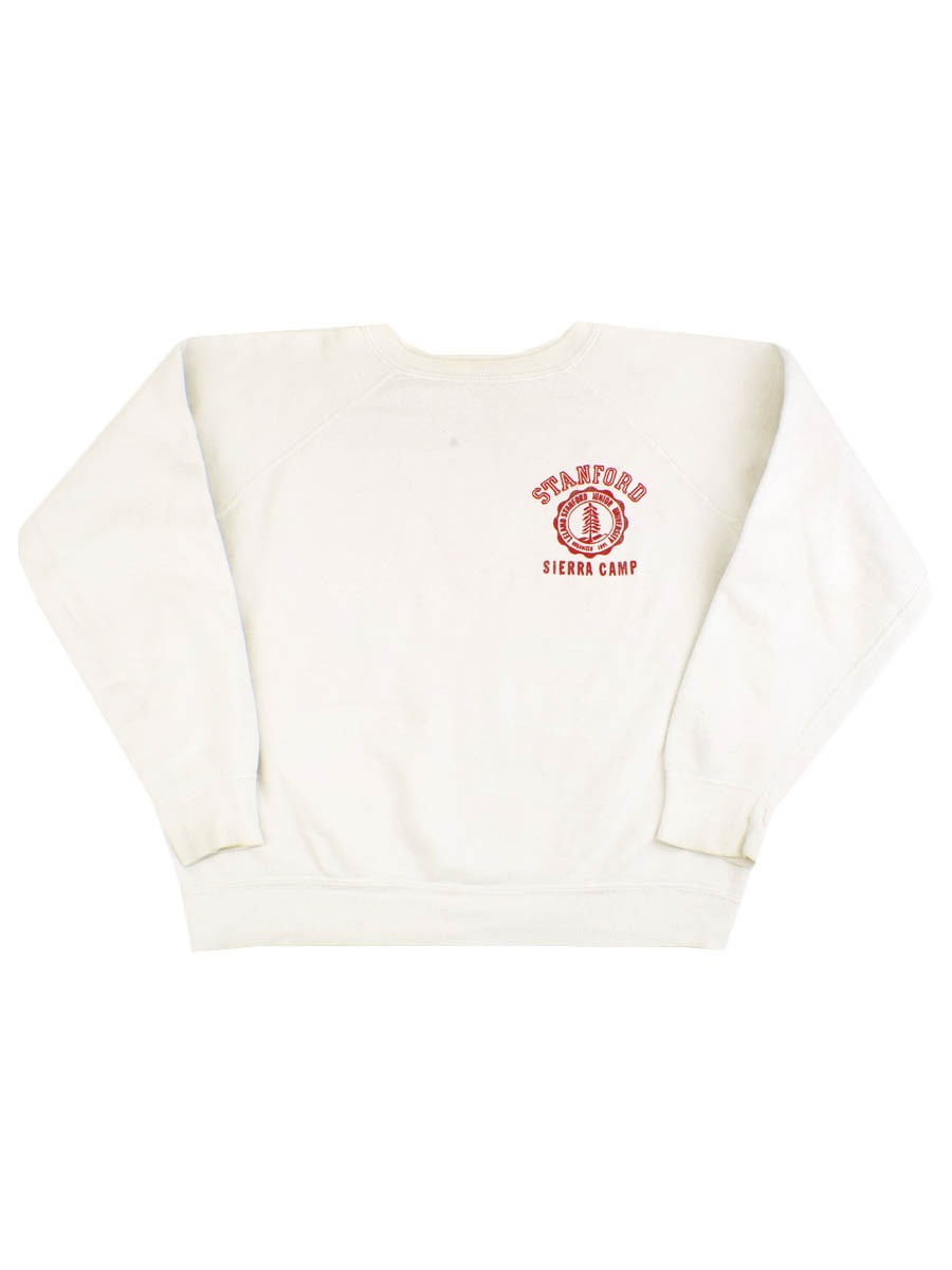 60's Collegiate Pacific ''STANFORD SIERRA CAMP'' 3段フロッキープリント ラグランスウェット 表記(L)