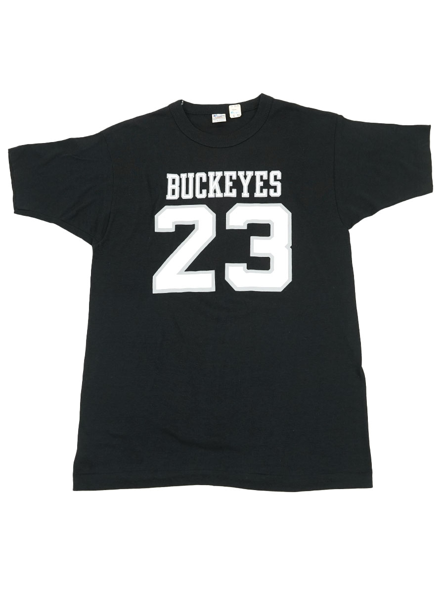 80's トリコタグ チャンピオン ''BUCKEYES'' 100%コットン プリントTシャツ ブラック 表記(L) DEAD