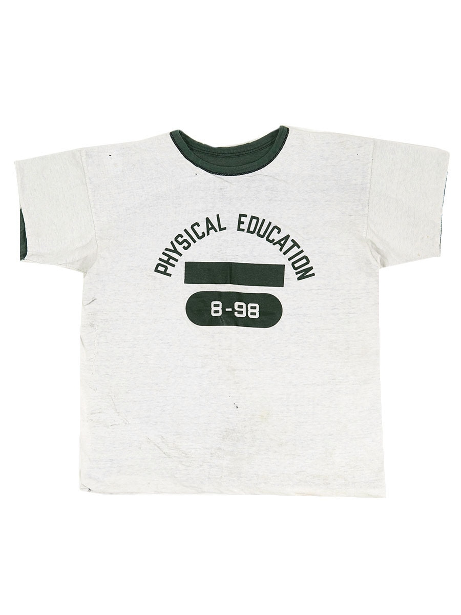 70's～ ''PSYSICAL EDUCATION 8-98'' リバーシブルTシャツ 白ｘ緑 実寸(S位)