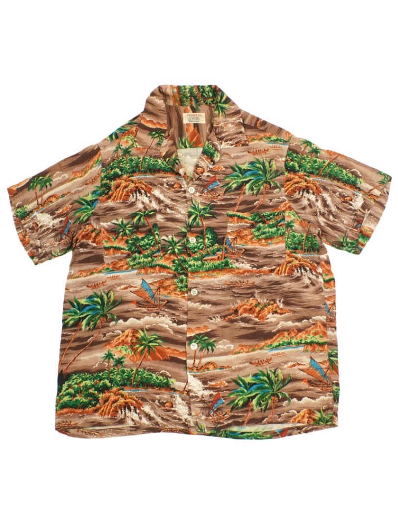 60's PENNEY'S ループカラー オールオーバーパターン ハワイアンシャツ 表記(M)