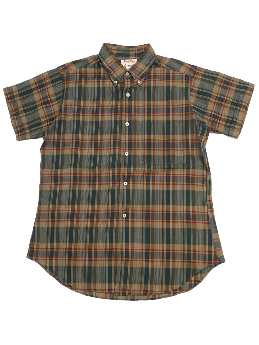 60's Kenwood 好配色チェック 3点留め ボタンダウン半袖シャツ 表記(M)