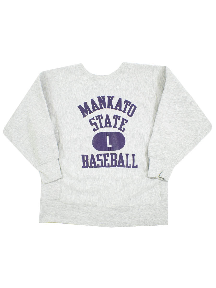 90's SKM GAME READY ''MANKATO STATE BASEBALL'' 4段紫プリント！リバースタイプスウェット 表記(L)
