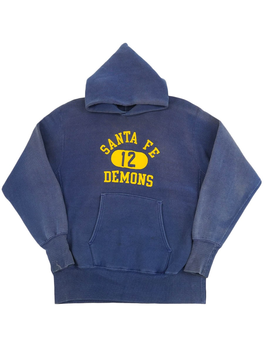 70's 単色タグ チャンピオンRWパーカ ''SANTA FE DEMONS'' 3段プリント ネイビー 表記(M)