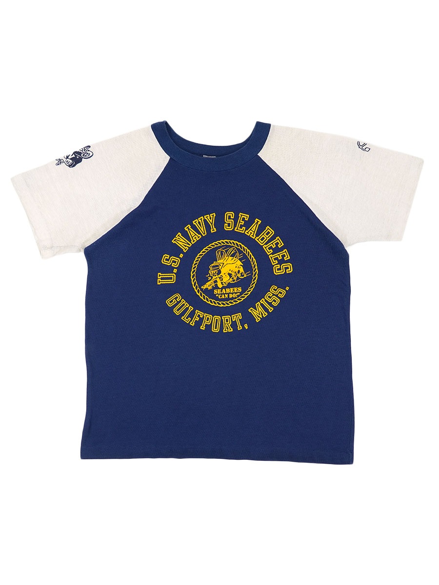 70's USMC 油性プリント Teeシャツ バインダーネック 裾袖共シングル 70's ARTEX ''U.S.NAVY SEABEES'' 100%コットン 両袖プリント 半袖